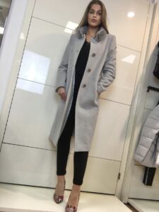 Wool Blend Coat in Grey with Faux Fur Trimming - The Purple Orange