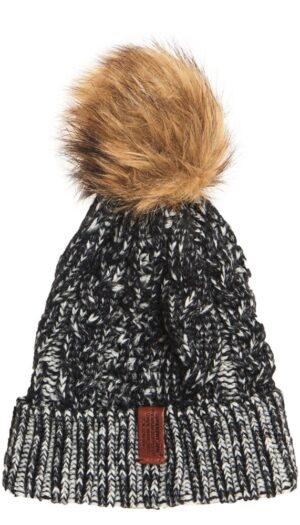 Superdry Beanie with Faux Fur Bobble in Monochrome - The Purple Orange