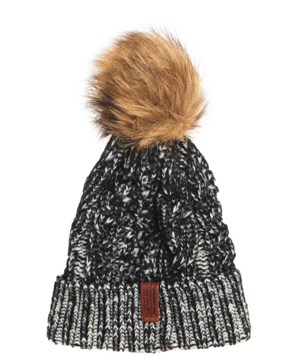 Superdry Beanie with Faux Fur Bobble in Monochrome - The Purple Orange