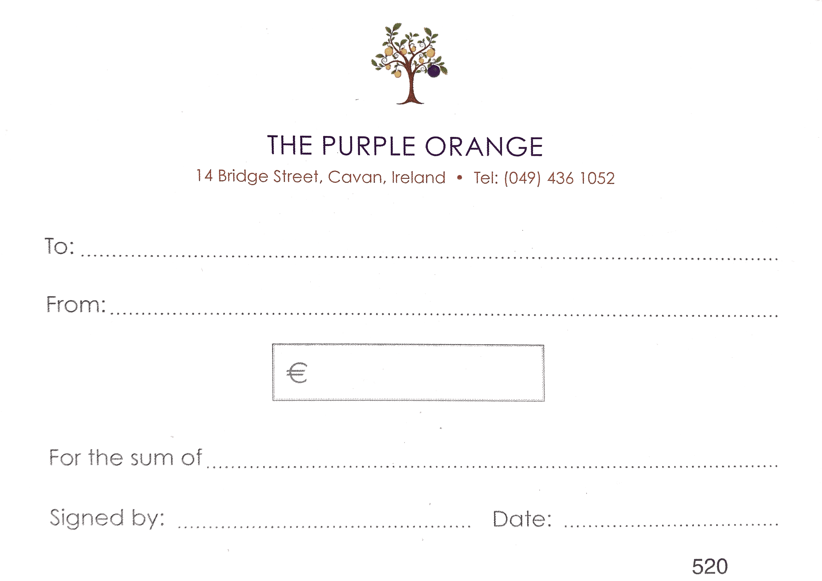 The Purple Orange Vouchers - €50, €100 value
